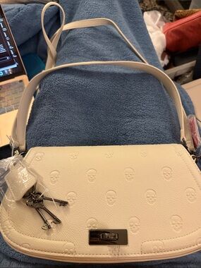 Betsey Johnson Cream Shoulder Bag with Skull Embossing
